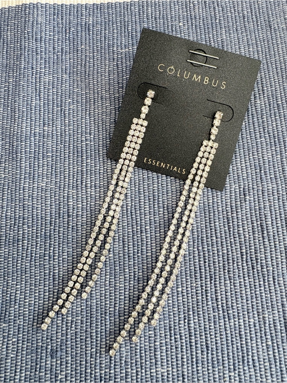 Silver Crystal Linear Drop Earrings